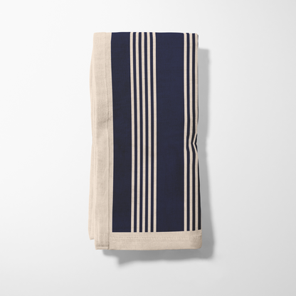 Retro Stripe Napkin - Navy with Ivory in Organic Cotton Voile