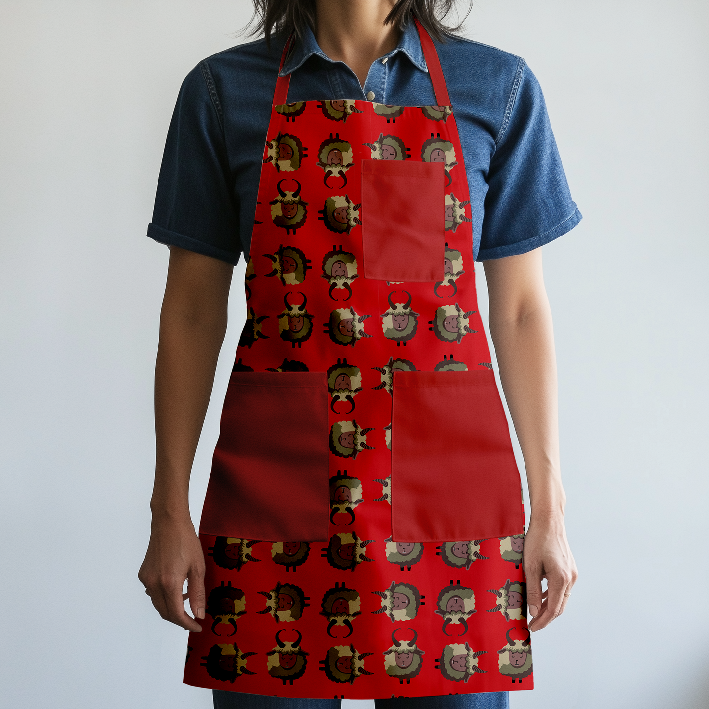 Krampus Full Chef Apron in Red