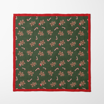 Gingerbread Dudes Napkin in Dark Green with Light Red Border