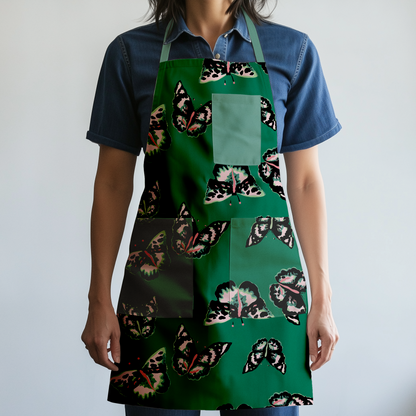 Sweet Green Butterflies Full Chef Apron - Organic Cotton Canvas Mid-Weight