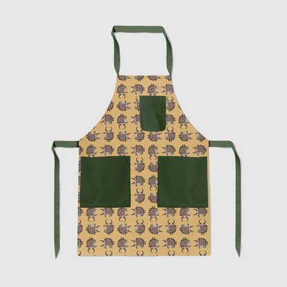 Krampus Full Chef Apron in Gold with Dark Green