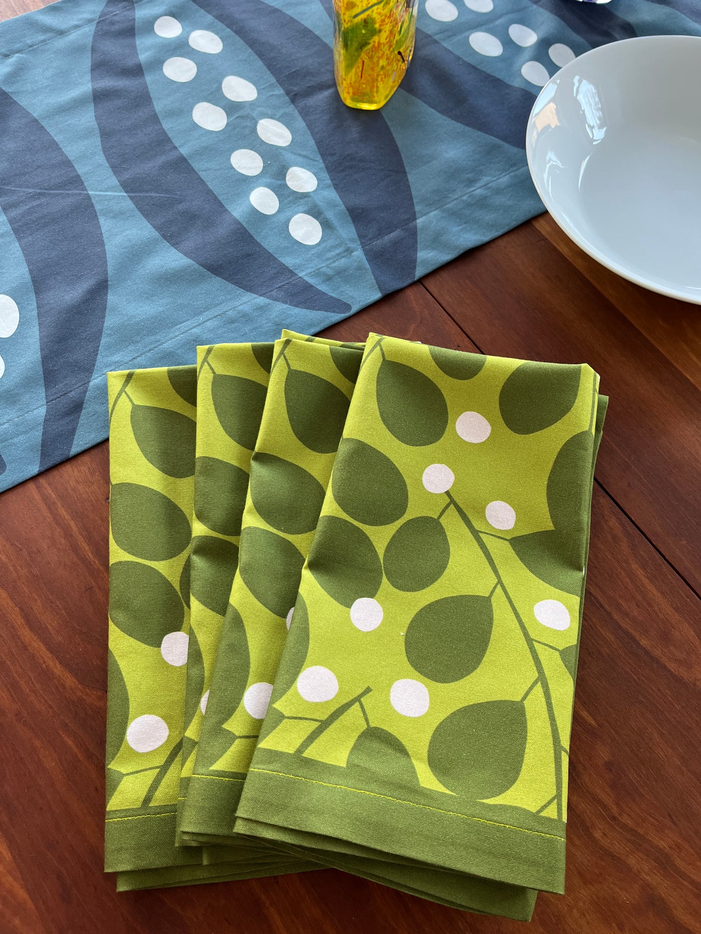 Branches + Dots Napkin — Lightweight Linen Green