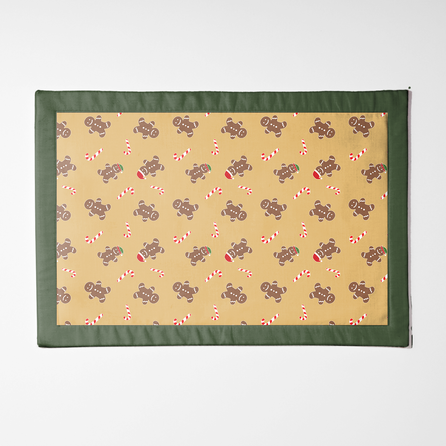 Gingerbread Dudes Placemat in Gold with Dark Green Border