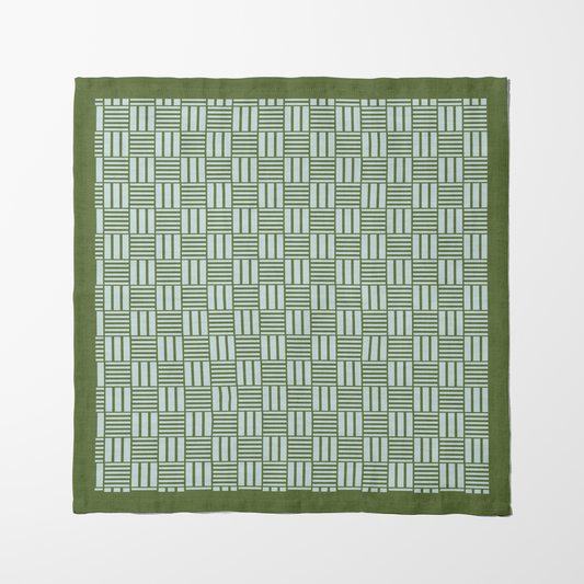 Checkered Stripes Napkin in Green in Lightweight Linen