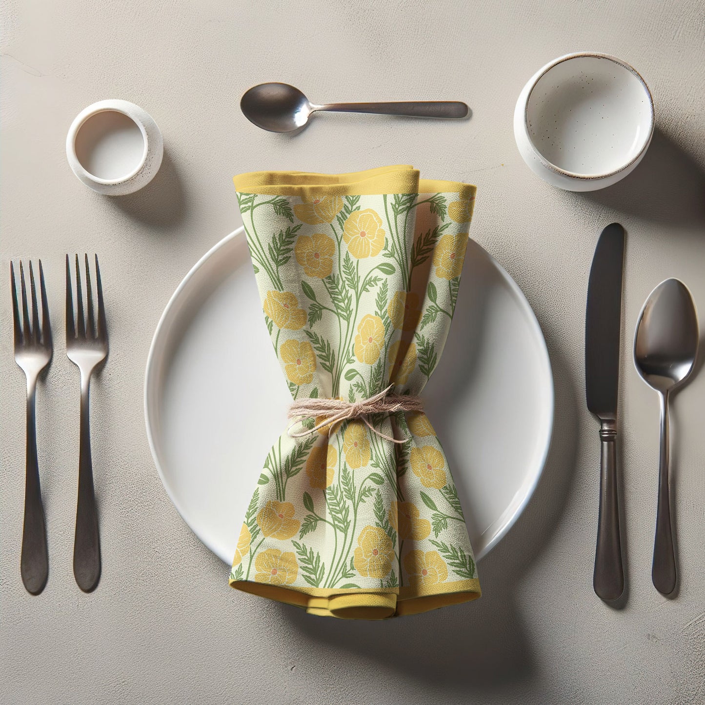 Flowing Poppies in Yellow Napkin in Lightweight Linen