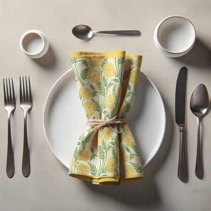 Flowing Poppies in Yellow Napkin in Lightweight Linen