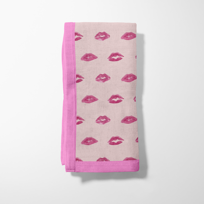 Valentine Pink Smooch Napkin with Love Pink Border