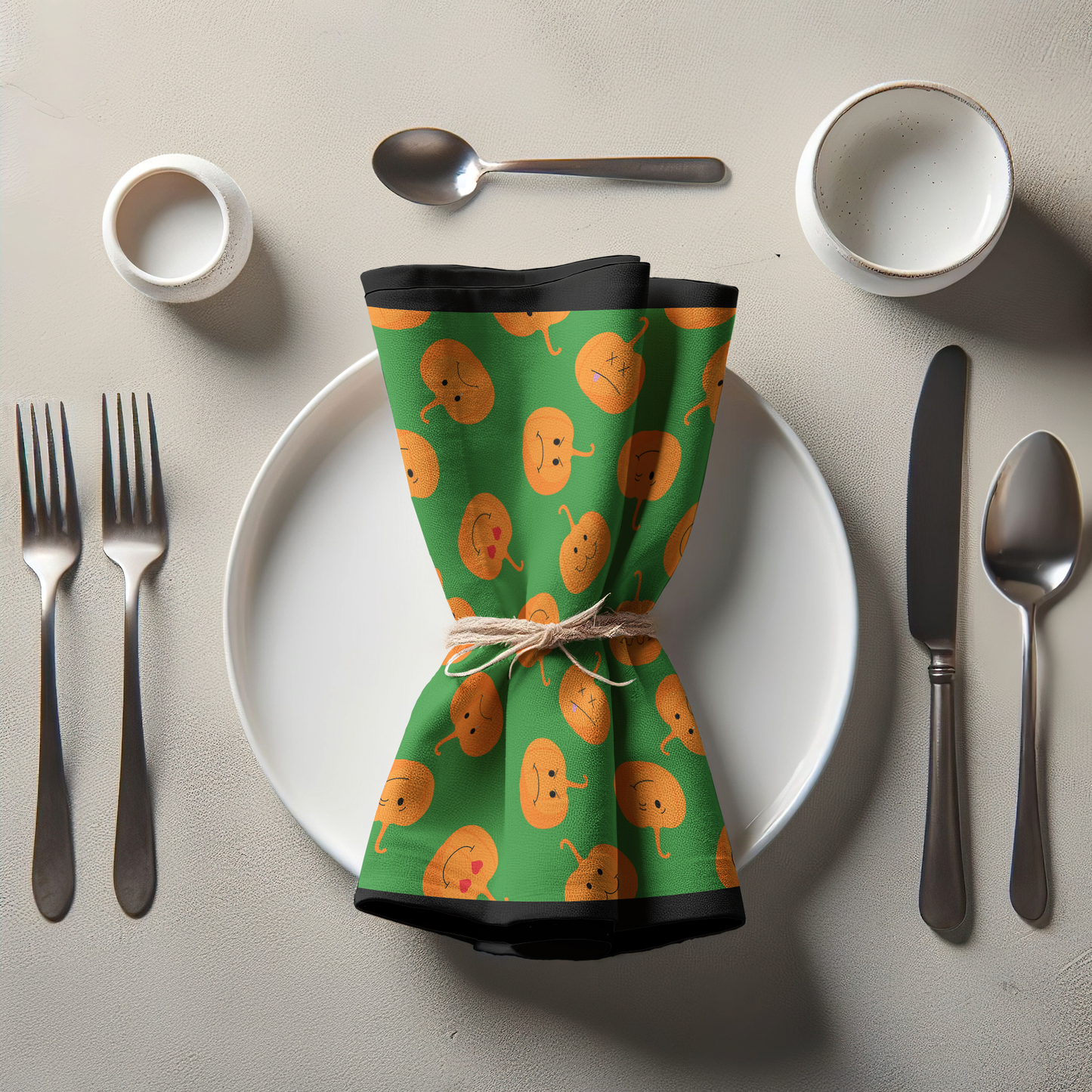 Jack O' Lanterns in Slime Napkin in Lightweight Linen