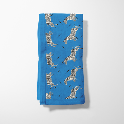 Leaping Zebras Napkin in Cerulean Blue