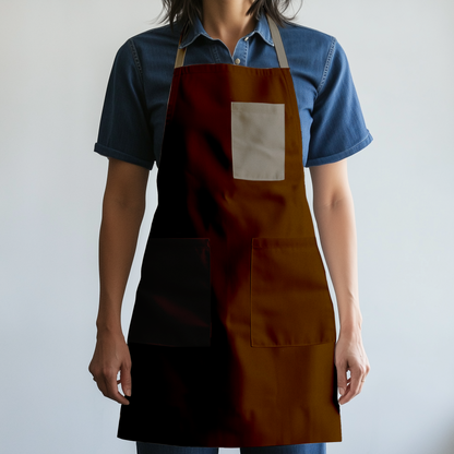 Solid Full Chef Apron in Brown with Tan Pocket - Organic Cotton Canvas Mid-Weight