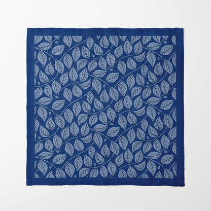 Bowing Birch Leaves in Blue Napkin in Lightweight Linen