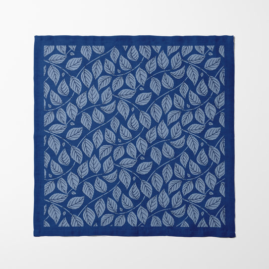 Bowing Birch Leaves in Blue Napkin in Lightweight Linen