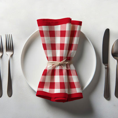 Red Gingham Napkin in Organic Cotton Voile