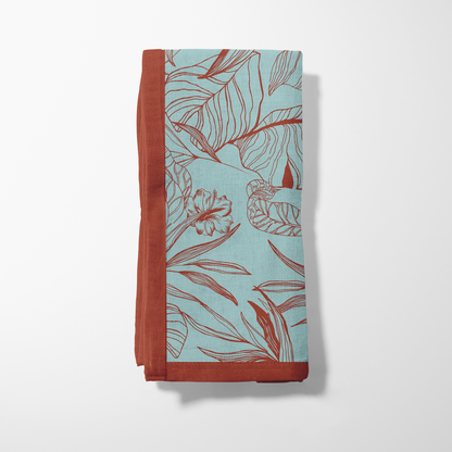 Mint Rust Palms Napkin in Organic Cotton Voile