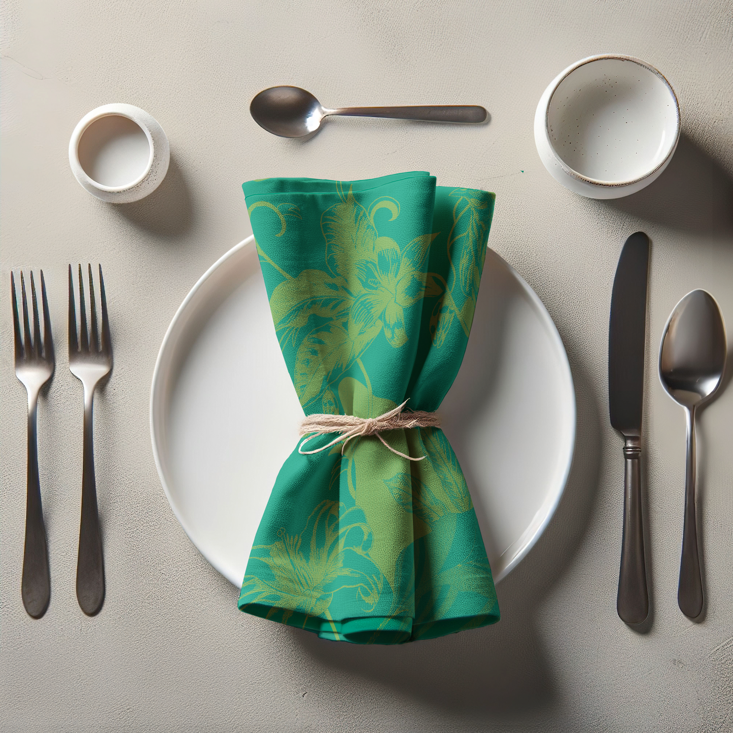 Tropical Paissage Bright Green Napkin in Lightweight Linen