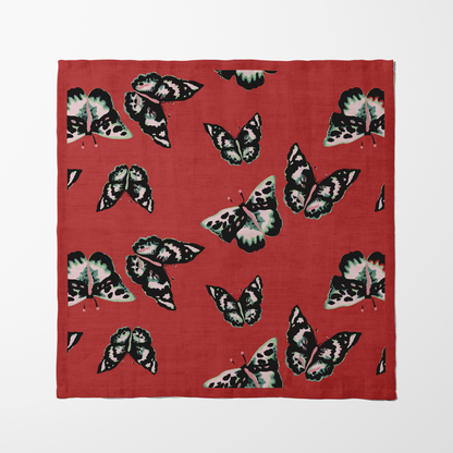 Sweet Butterflies Napkin in Red in Organic Cotton Voile