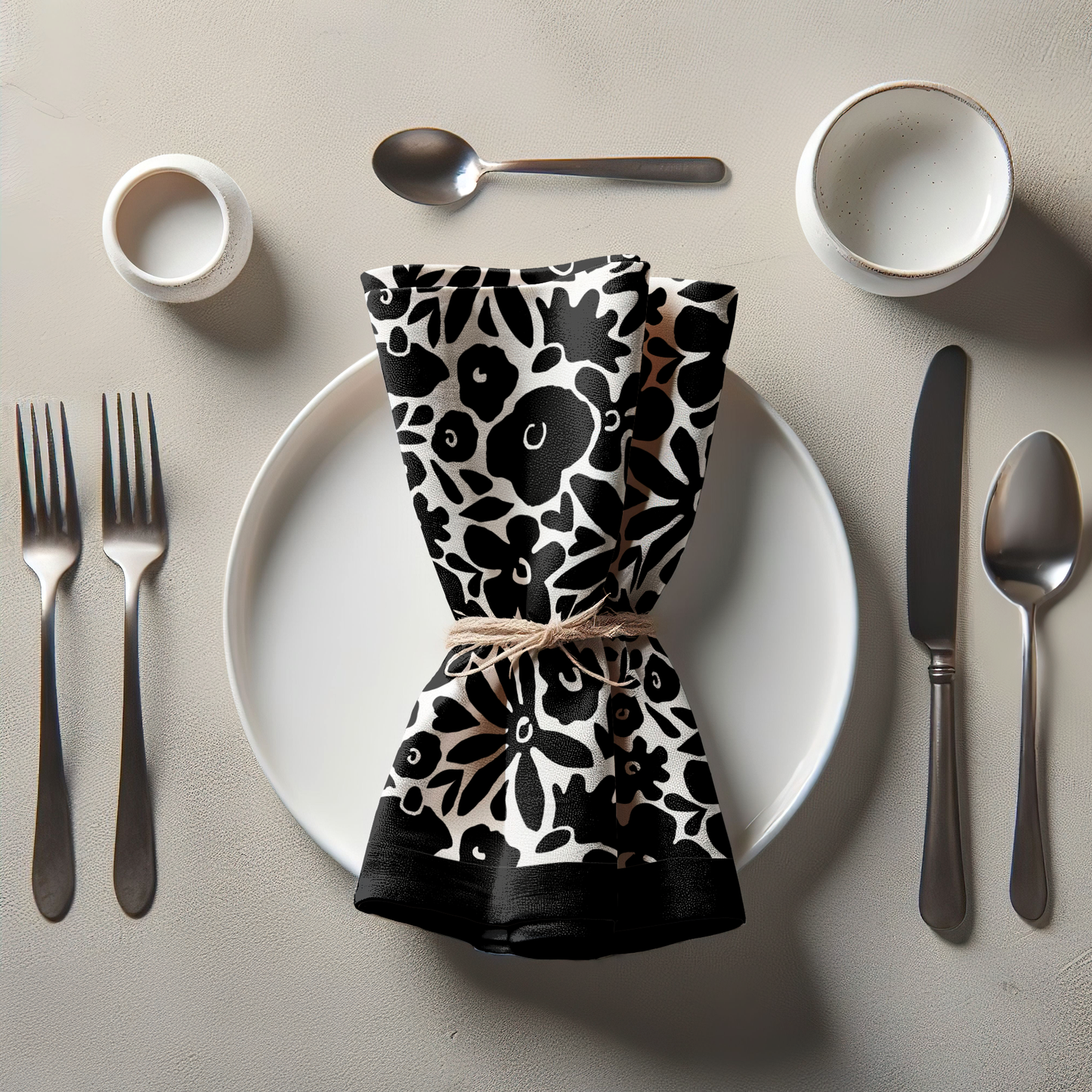 Garden - Modern Graphic Floral Napkin in Black and White