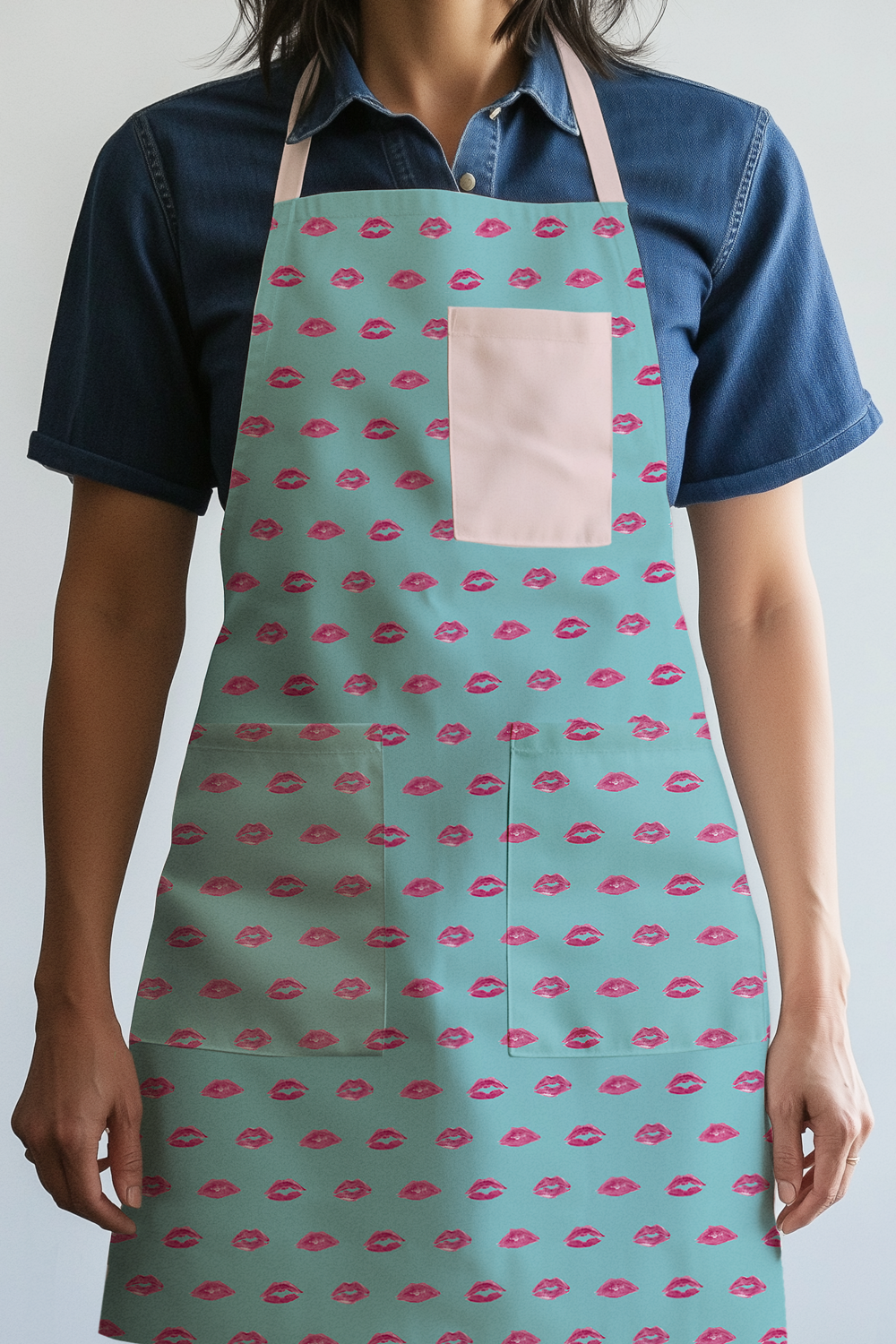 Aqua Smooch with Valentine Pink Apron