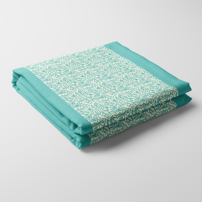 Figi Floral Tablecloth in Aqua - Mid Cotton Twill