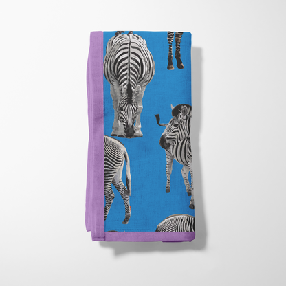 Zias Zebras Napkin in Cerulean Mauve - Lightweight Linen