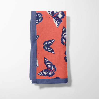 Coral Butterflies Napkin in Organic Cotton Voile