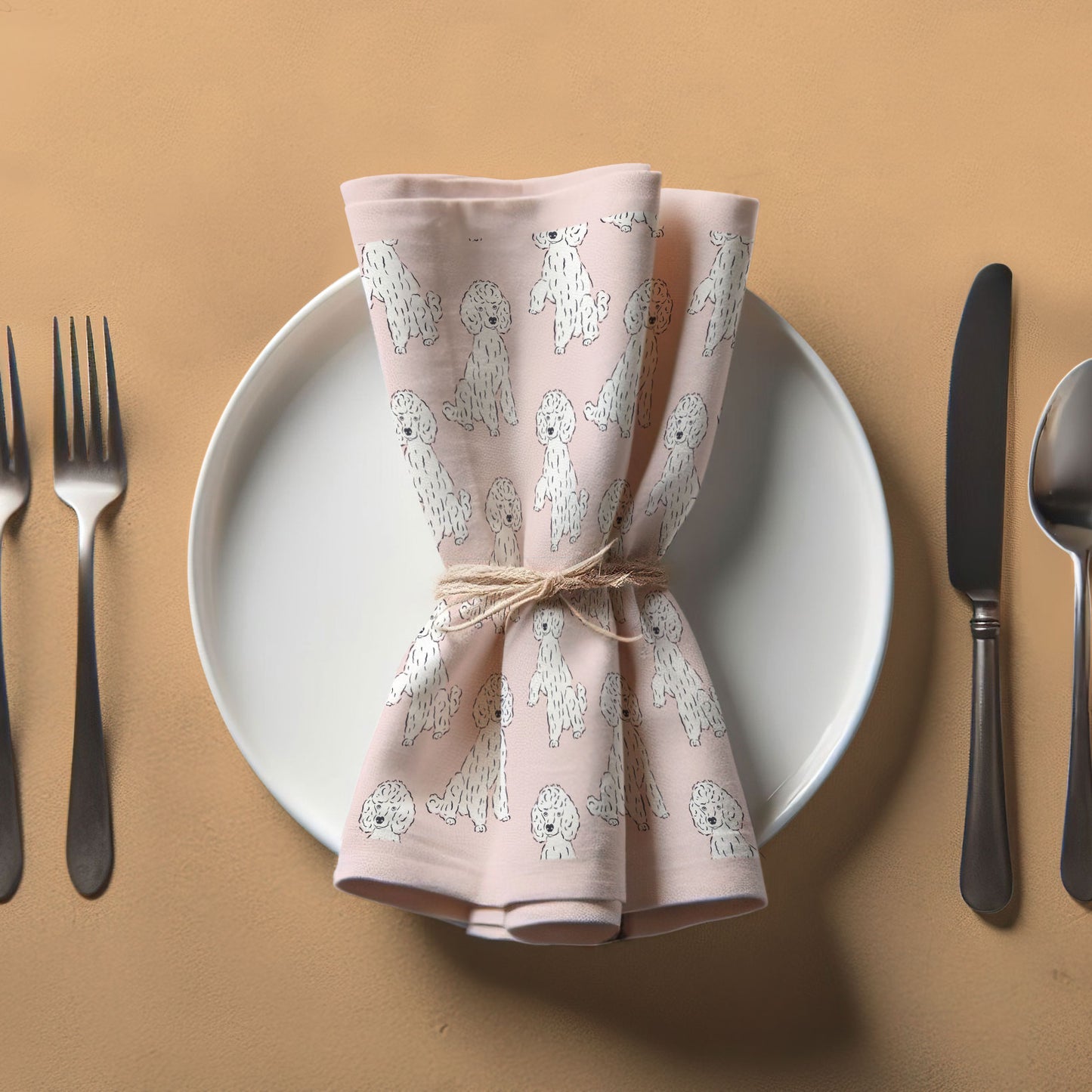 Oy with the Poodles Napkin in Pink in Organic Cotton Voile