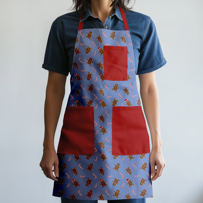 Gingerbread Dudes Full Chef Apron in Melted Snow with Red