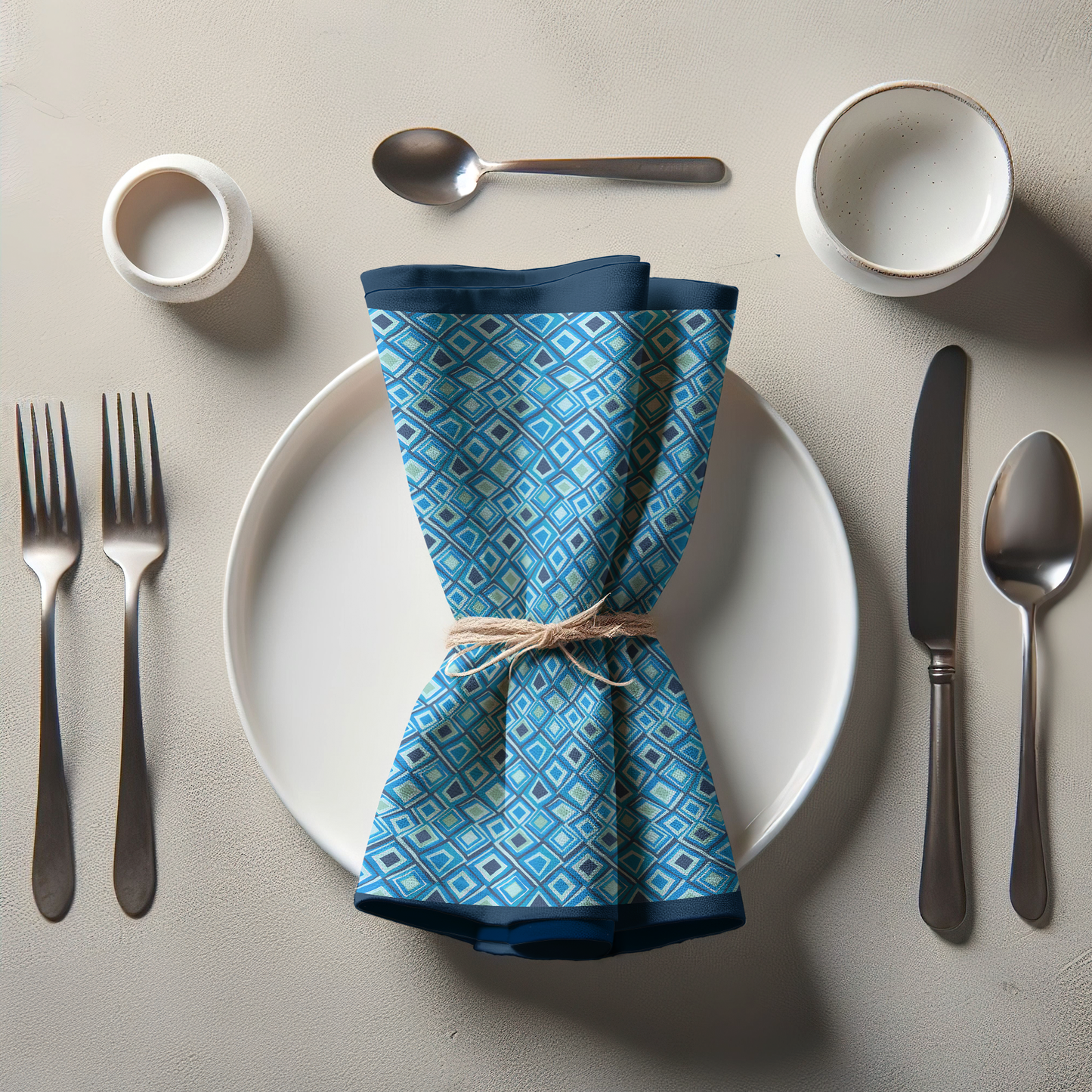 Aqua Argyle Napkin in Lightweight Linen