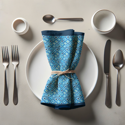 Aqua Argyle Napkin in Lightweight Linen