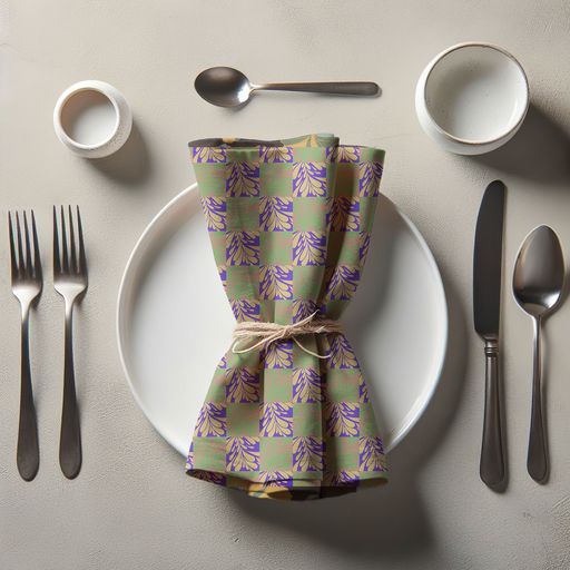 Drops Napkin in Green & Purple in Lightweight Linen