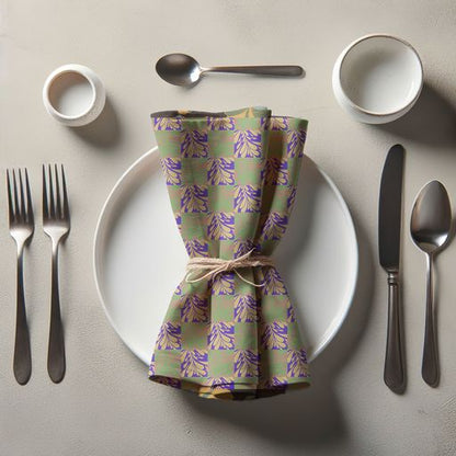 Drops Napkin in Green & Purple in Organic Cotton Voile