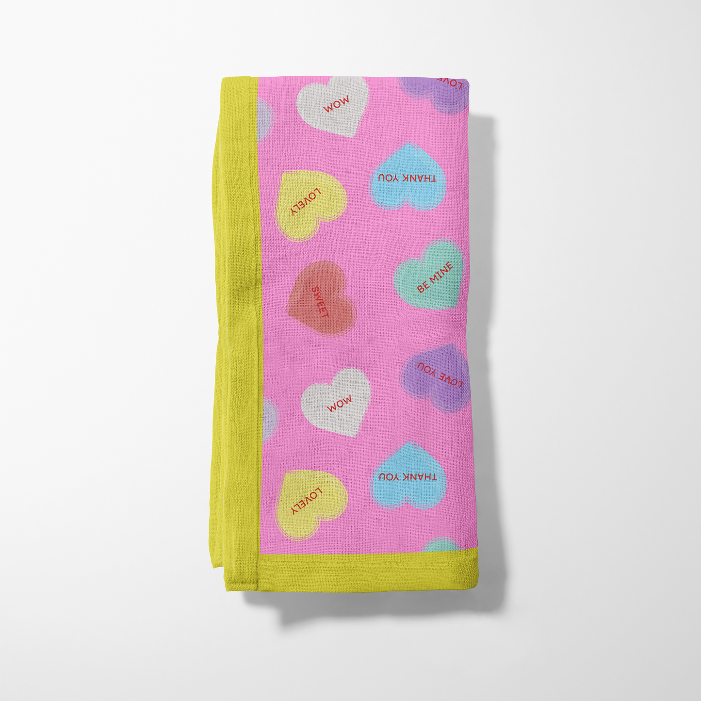 Love Pink Candy Hearts Napkin with Laughter Yellow Border