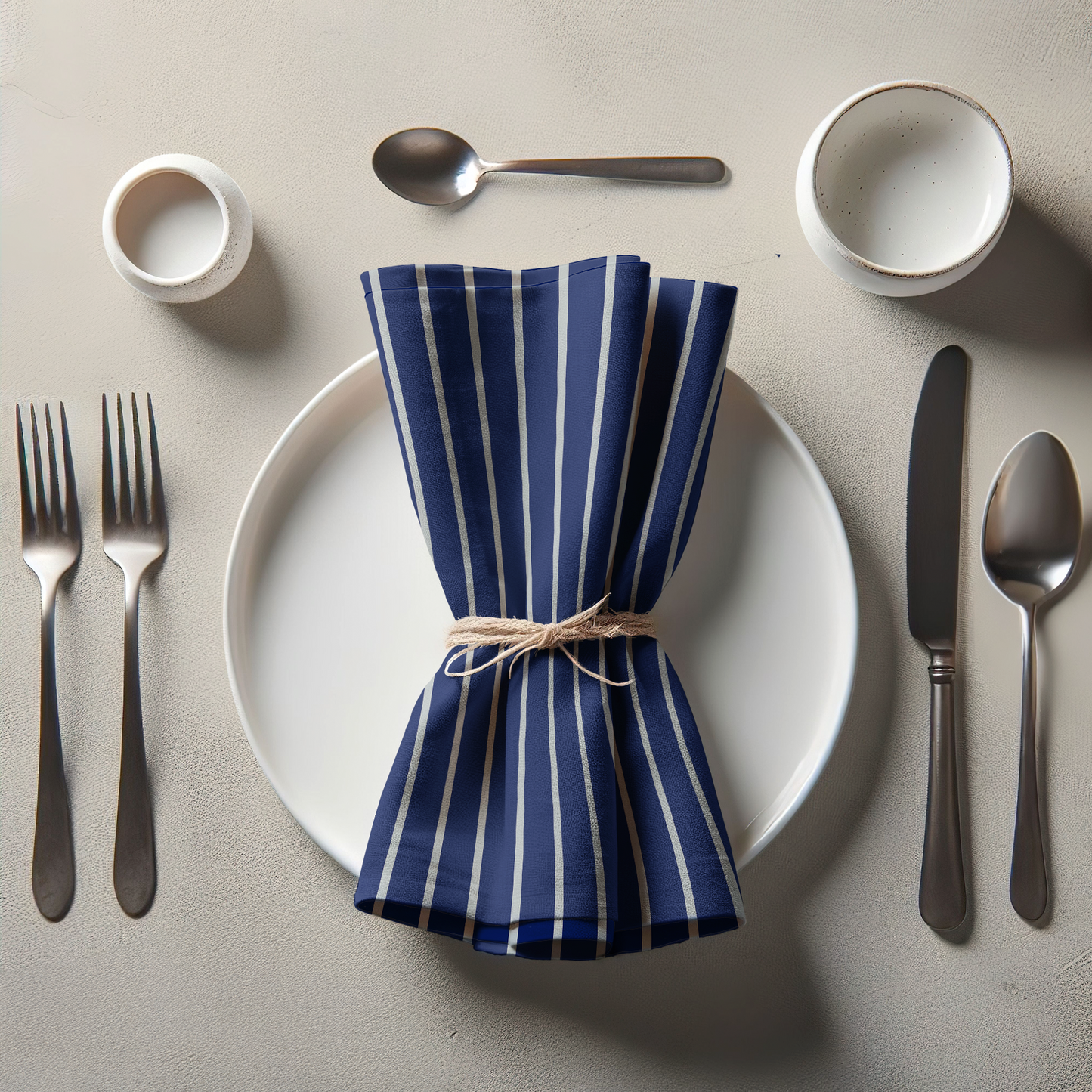 Classic Vertical Stripes Napkin - Navy in Lightweight Linen