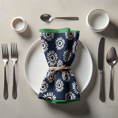 Navy Daisies Napkin in Organic Cotton Voile