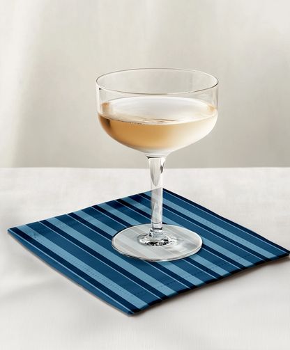 Candy Stripes Cocktail Napkin in Blue in Lightweight Linen