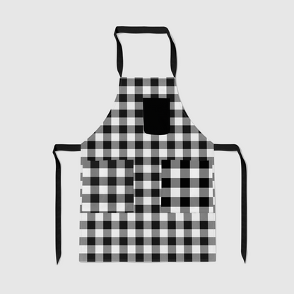 Gingham Full Chef Apron in Black - Organic Cotton Canvas Mid-Weight