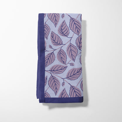 Bowing Birch Leaves in Purple Napkin in Lightweight Linen