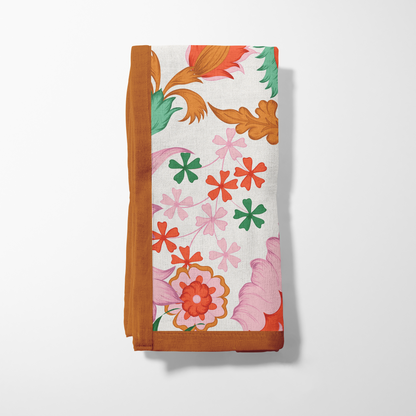 Ecru Dutch Blossoms Napkin in Organic Cotton Voile