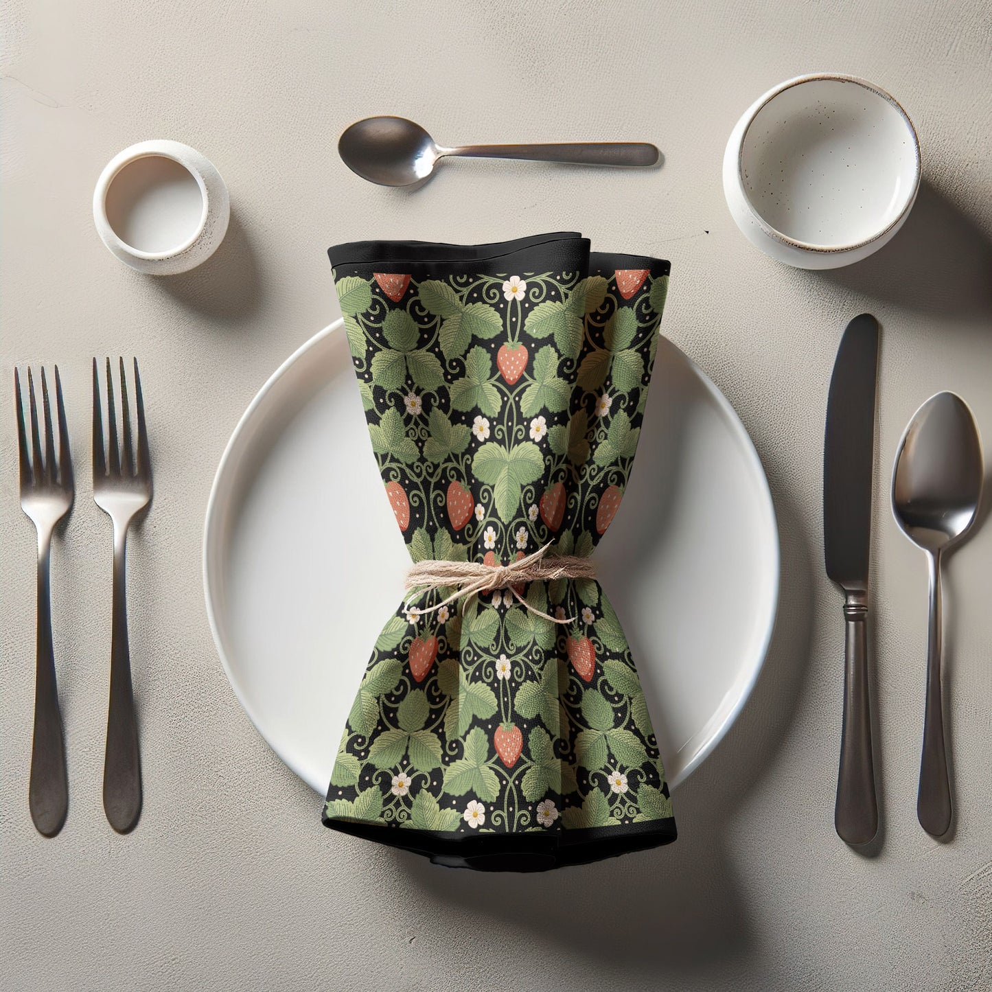 Arts & Crafts Strawberries on Black Napkin in Lightweight Linen