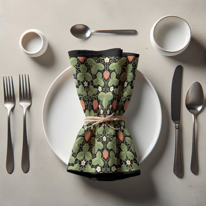 Arts & Crafts Strawberries on Black Napkin in Lightweight Linen