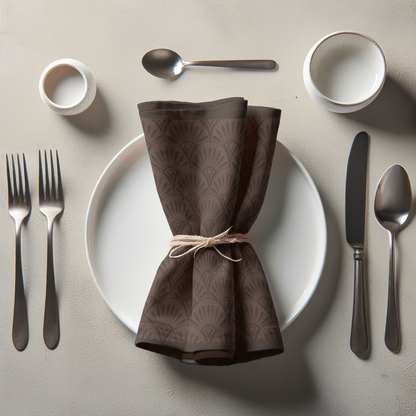 Brown Art Deco Napkin in Organic Cotton Voile