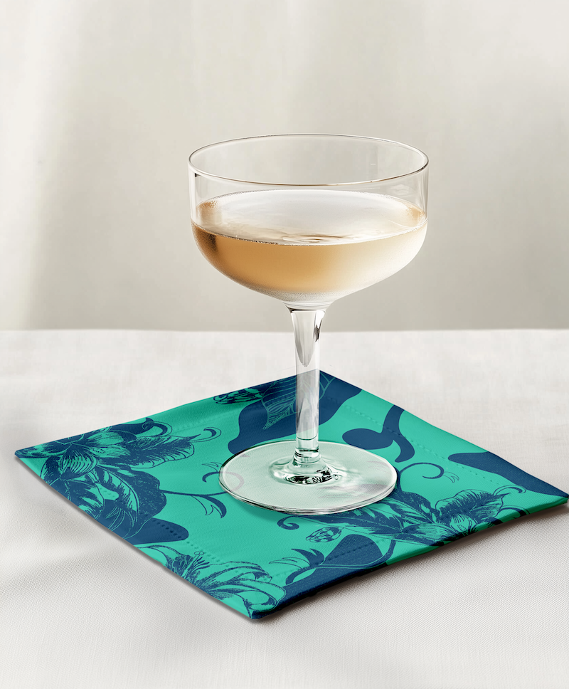 Tropical Paissage Cocktail Napkin in Bright Acqua