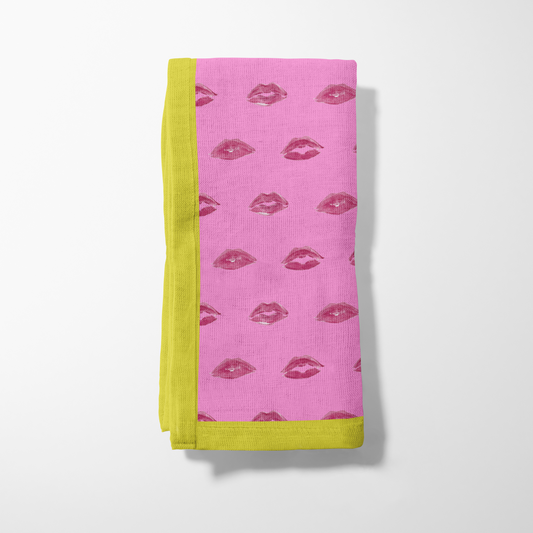 Love Pink Smooch Napkin with Laughter Yellow Border