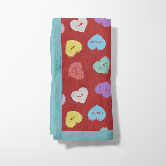 Zebra Red Candy Hearts Napkin with Aqua Border