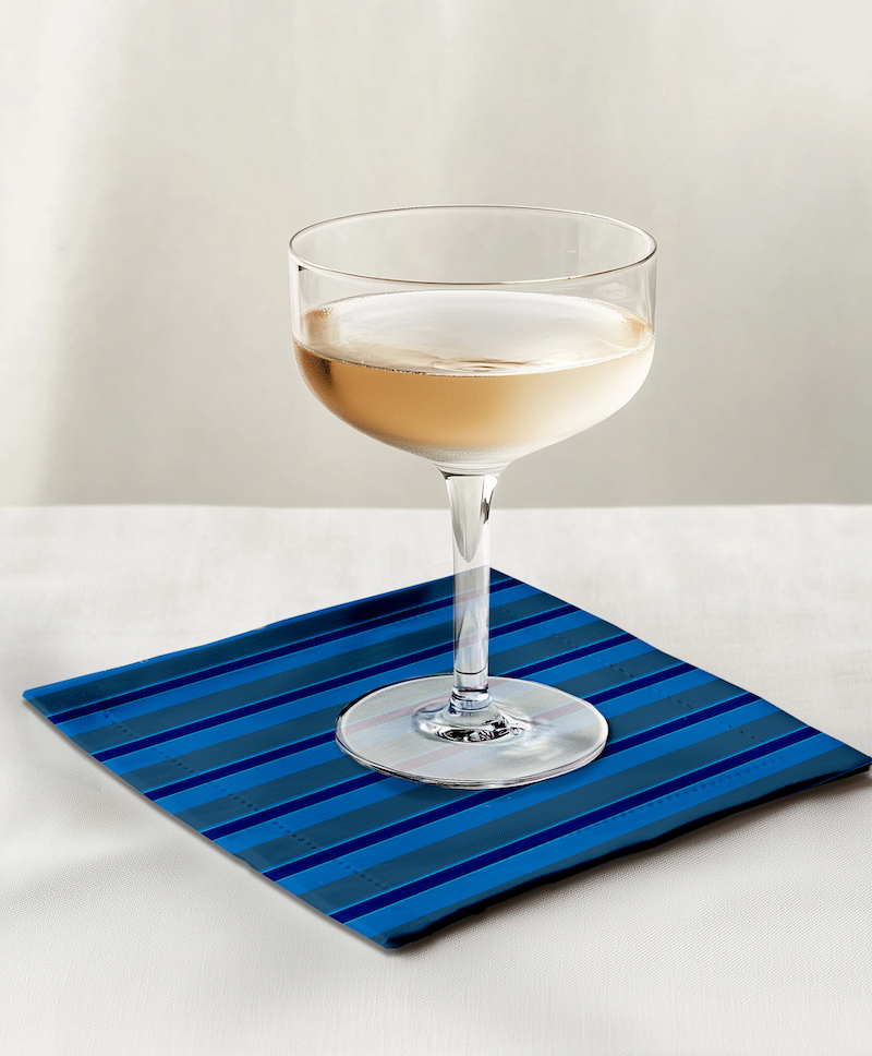 Candy Stripes Cocktail Napkin in Super Blue in Lightweight Linen
