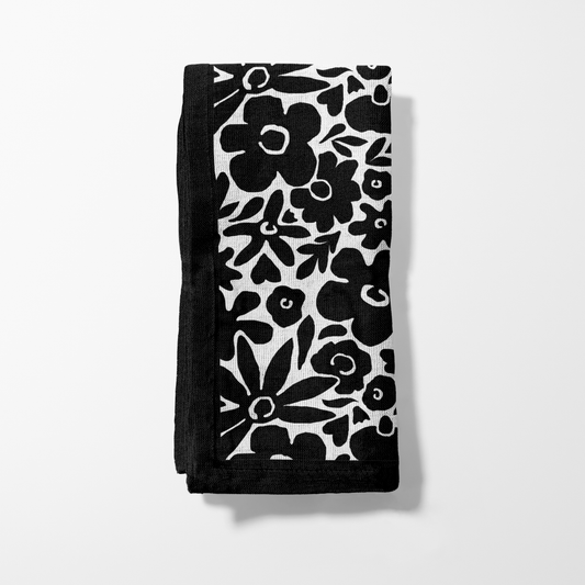 Garden - Modern Graphic Floral Napkin in Black and White