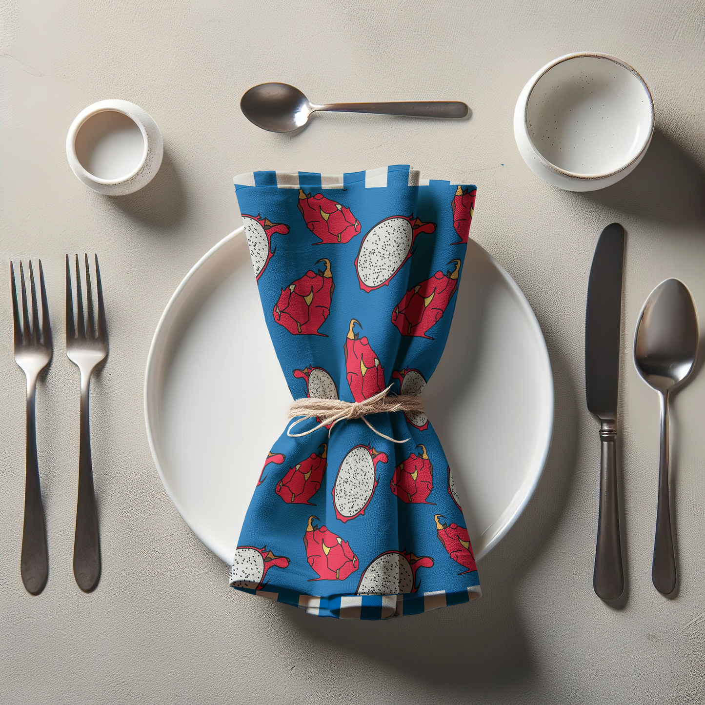 Dragonfruit in Blue Napkin in Lightweight Linen