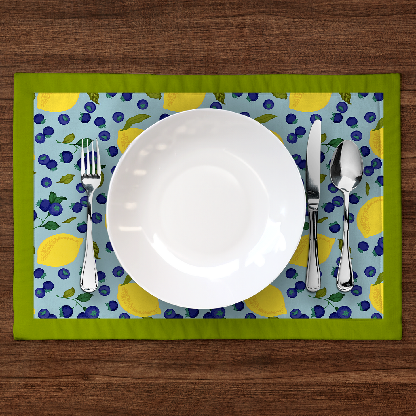 Spring Lemons in Aqua Placemat in Mid Cotton Twill