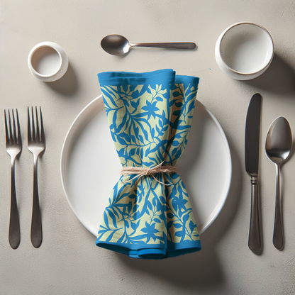 Figi Floral Napkin in Cerulean Lime - Organic Cotton Voile