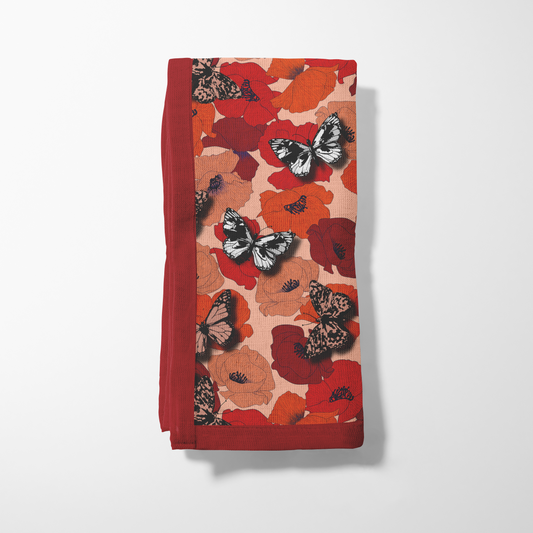 Listening Butterflies Napkin in Red in Organic Cotton Voile